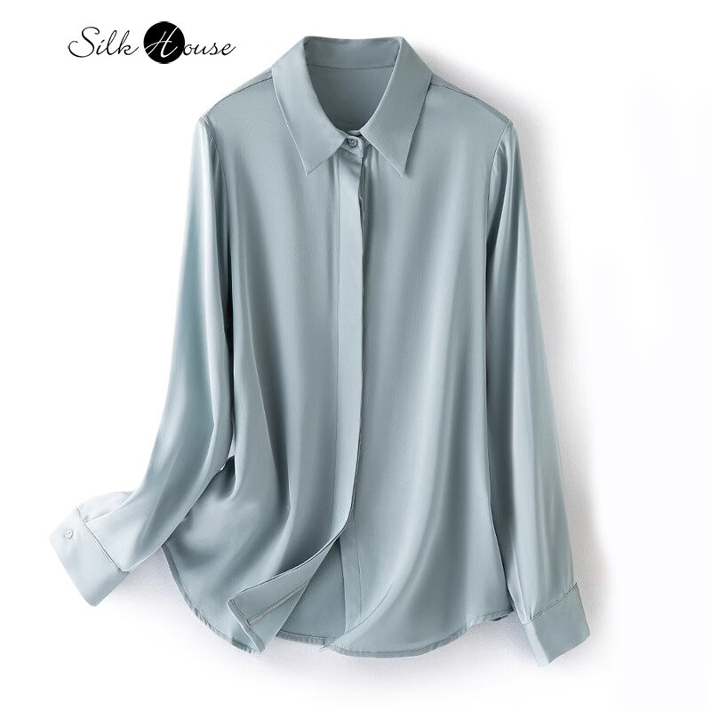 قميص ساتان Qiao حريري فاخر للنساء ، قميص مكتبي بأكمام طويلة ، أحادي اللون ، توت طبيعي ، متعدد الاستخدامات ، مزاجه ،