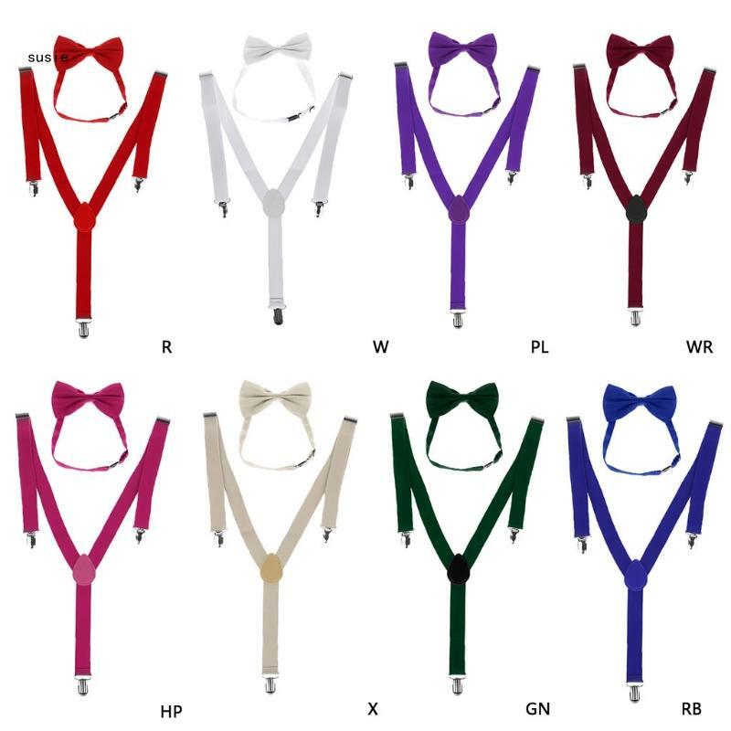 X7YA للجنسين قابل للتعديل Y-الظهر الحمالات ربطة القوس Tie مجموعة كليب على الأقواس مطاطا الزفاف