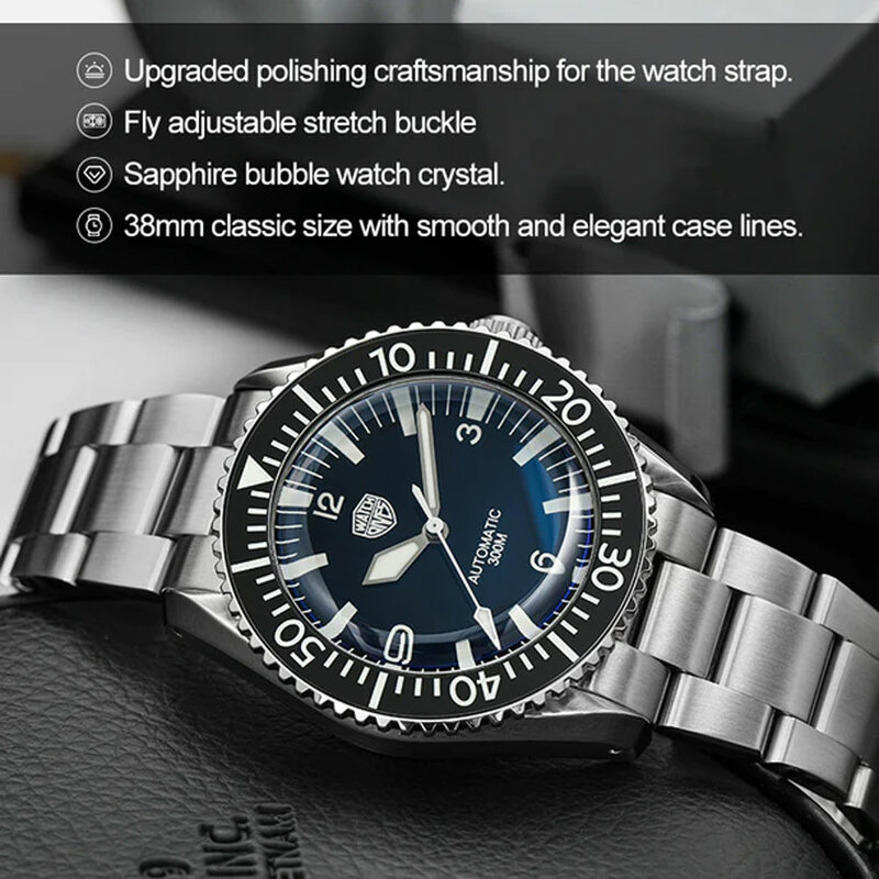 ساعة Watchdives-Sharkmaster الأوتوماتيكية ، فقاعة NH35 اليابانية ، ساعة اليد الكريستالية الياقوتية ، BGW9 ، ساعات فائقة الإضاءة ، WD1967