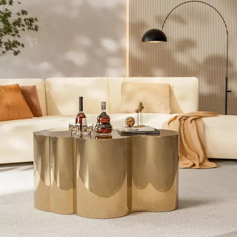 طاولة قهوة ذهبية وفولاذية مقاومة للصدأ ، طاولة بتصميم حديث ، طاولة صغيرة تشبه السحابة ، لغرفة المعيشة وغرفة النوم