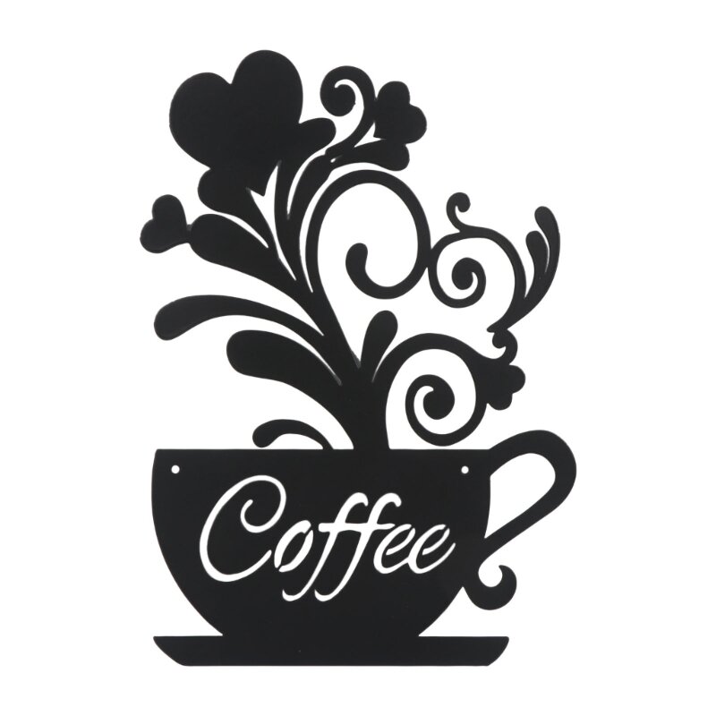 علامة فنجان قهوة معدنية من الحديد المطاوع لتزيين لوازم الحرف اليدوية