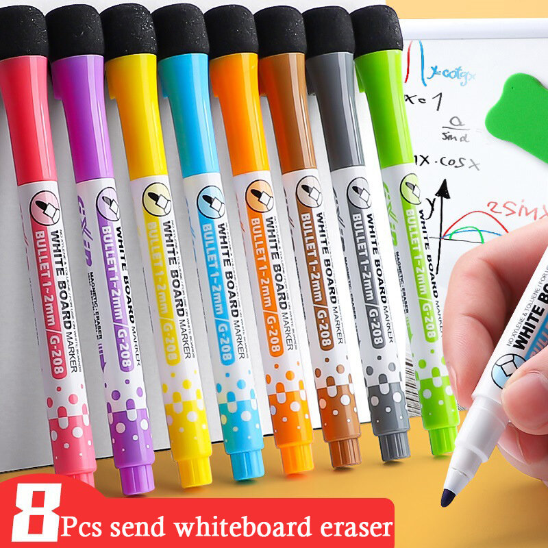 أقلام السبورة المغناطيسية القابلة للمسح للأطفال ، علامات المسح الجاف ، طرف ناعم ، المعلمين ، المكتب ، المدرسة ، الطالب ، الفصول الدراسية ، 8 ألوان