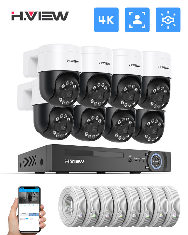 H.view-cctv نظام كاميرا الأمن ، 4k ، 5mp ، 8mp ، ptz ، مجموعة مراقبة الفيديو المنزلية ، ip في الهواء الطلق ، والكشف عن الإنسان