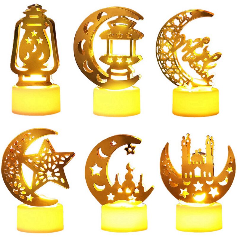أضواء شمعة رمضان LED ، ديكورات للمنزل ، عيد مبارك ، 6 حزمة
