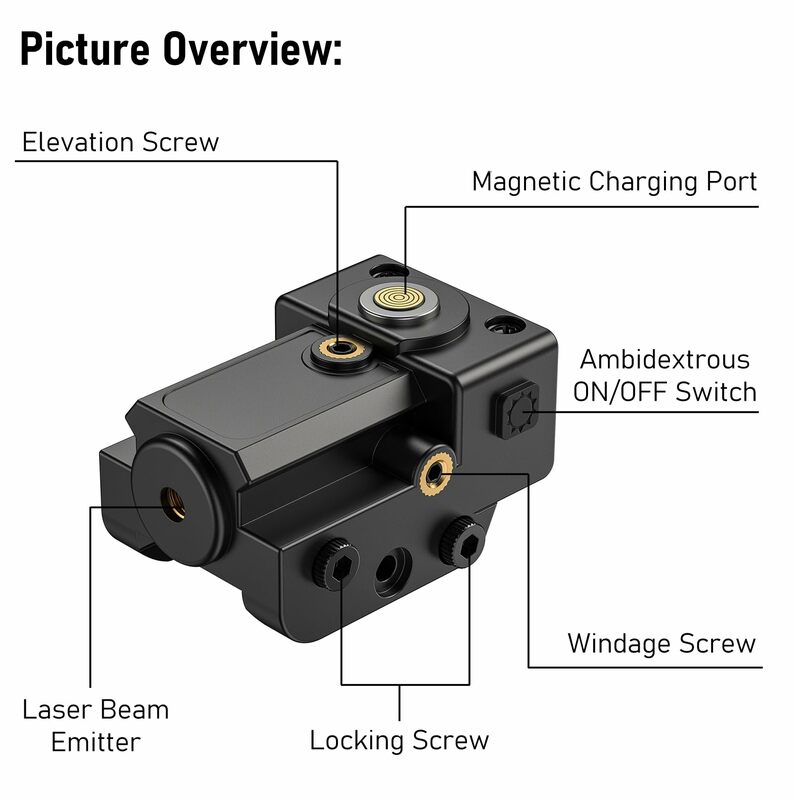 MidTen Laser Sight مغناطيسي USB قابل لإعادة الشحن للمسدس المدمج ذو المظهر المنخفض مع مفتاح تشغيل وإيقاف يمكن استخدامه بكلتا اليدين