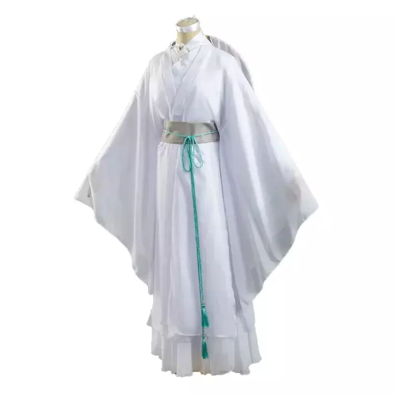 أنيمي Xie Lian Guan Ci Fu زي تنكري للرجال والنساء ، أزياء Han Fu البيضاء ، شعر مستعار علوي ، دعامة الهالوين ، ملابس