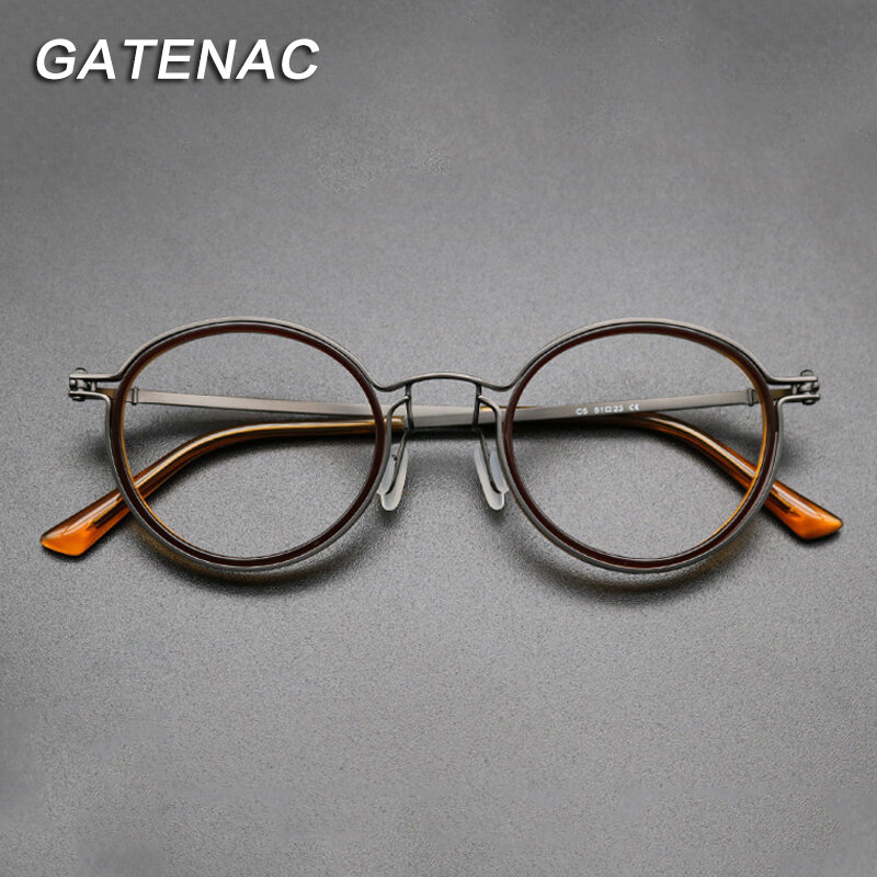 إطار نظارات تيتانيوم عتيق للرجال والنساء ، نظارات طبية مستديرة لقصر النظر ، نظارات بصرية عتيقة ، نظارات ماركة فاخرة