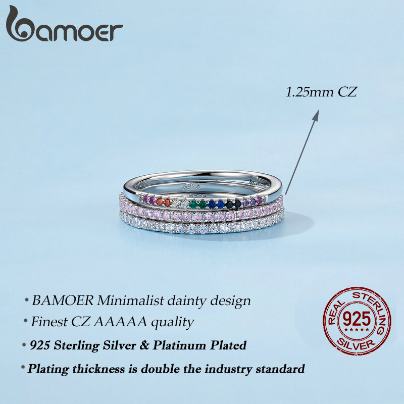 خاتم فضة Bamoer-925 للنساء ، الماس تكويم ، مطلي البلاتين ، العصابات الخلود