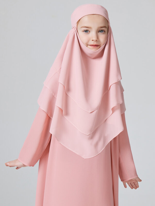 خمار رمضان إسلامي للأطفال ، حجاب شيفون متعدد الطبقات ، حفلة إسلامية ، صلاة خارجية ، خمار للبنات