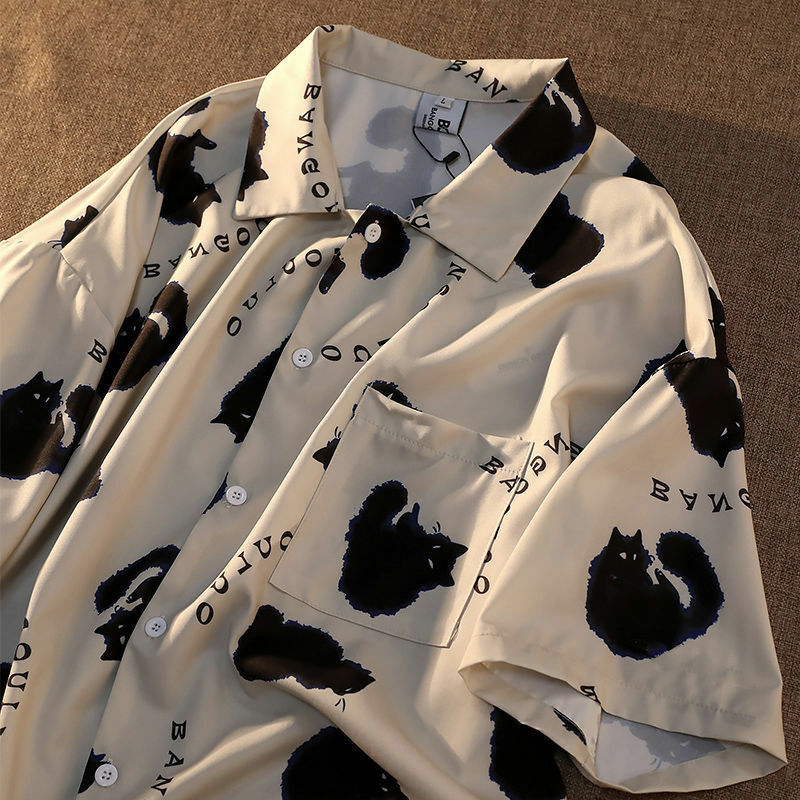 XEJ القط الكتابة على الجدران قميص الشارع نمط المحاصيل قميص المرأة الصيف المرأة قمصان 2022 قصيرة الأكمام بلوزة باردة كوريا قميص للنساء