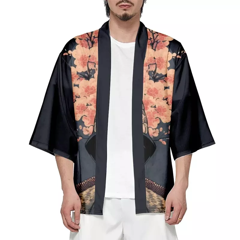 حجم كبير من سترة الساكورا اليابانية مطبوع عليها صورة الساموراي كيمونو ملابس الشارع الشهير للرجال والنساء سترة هاراجوكو التقليدية ملابس الصيف والشاطئ