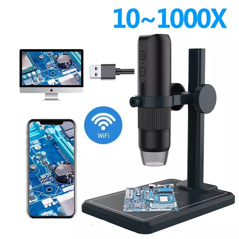 1600X 1000X واي فاي الإلكترونية المحمولة المحمولة واجهة USB الرقمية مجهر ستيريو الإلكترون 8 LED قوس لأجهزة أندرويد IOS