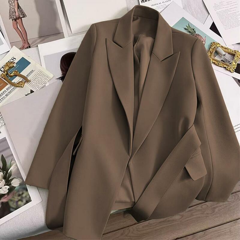 معطف بدلة رسمي على الطراز التجاري للنساء مع خصر مرصوف ، مناسب للجسم ، أكمام طويلة ، مكتب ، تخفيف ، نساء