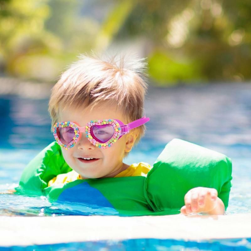 نظارات سباحة مقاومة للماء للأطفال ، شكل قلب كرتوني ، مقاوم للضباب والأشعة الشمسية ، نظارات تدريب السباحة للأطفال ، إكسسوارات السباحة