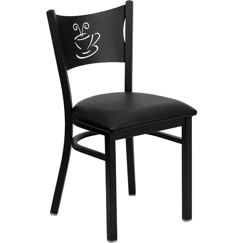 كرسي ظهر معدني أسود للمطعم ، أثاث مقهى ومقهى ، مقعد فينيل ، قطعتان