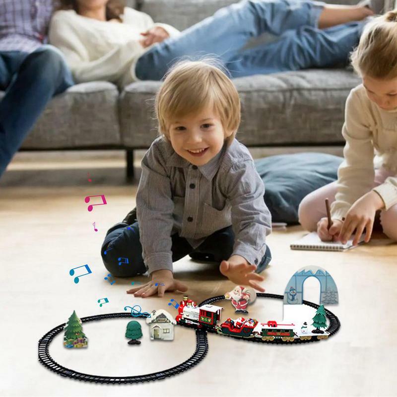 مجموعة قطار كهربائي يعمل بالبطارية للأطفال ، مسارات السكك الحديدية الكلاسيكية ، لعبة مع الصوت ، هدايا حفلات عيد الميلاد ، عيد الميلاد