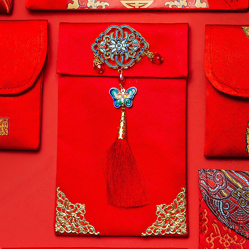السنة الصينية الجديدة المغلف الأحمر ، حقيبة المال محظوظ ، نسيج الحرير فو ، زيارة الأقارب ، 2022 ، 1 قطعة