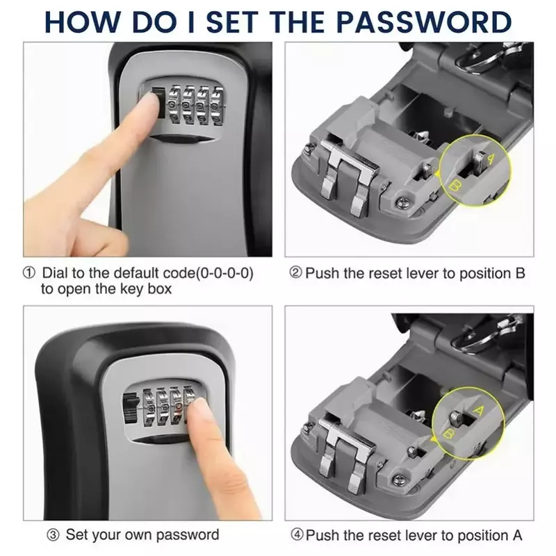 صندوق قفل مفاتيح مثبت على الحائط ، رمز كلمة مرور مكون من 4 أرقام ، قفل أمان ، بدون مفتاح للمكتب المنزلي ، منظم صندوق تخزين سري