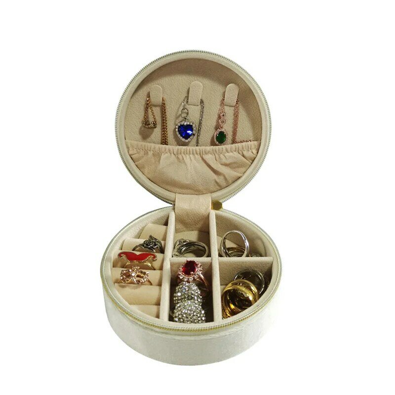 صندوق مجوهرات مخملي دائري محمول ، صندوق تخزين مجوهرات ، سفر ، بسيط ، أقراط ، خاتم ، قلادة