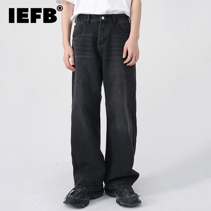 IEFB الرجال الجينز جديد الكورية شخصية مستقيم بنطال ذو قصة أرجل واسعة 2022 موضة الخريف الشتاء خمر الذكور بنطلون 9A5577
