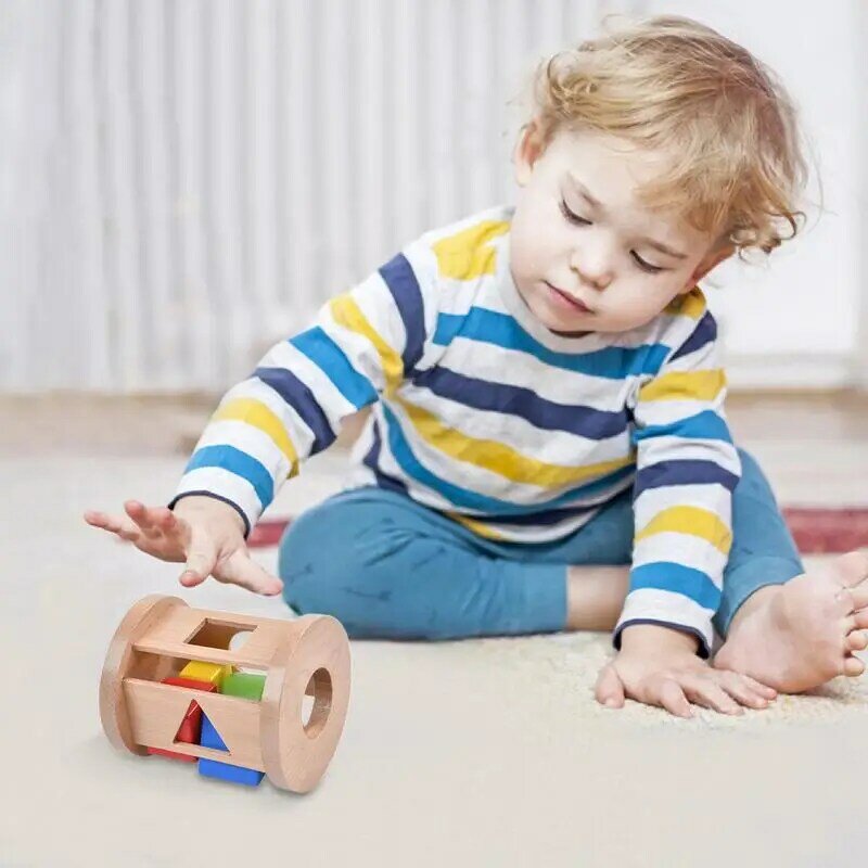 صندوق قطرة كرة خشبية من مونتيسوري للأطفال ، كائن دائم ، لعبة ممتعة تعليمية ، تطوير مهارات حل المشكلات ، 6-12 شهرًا
