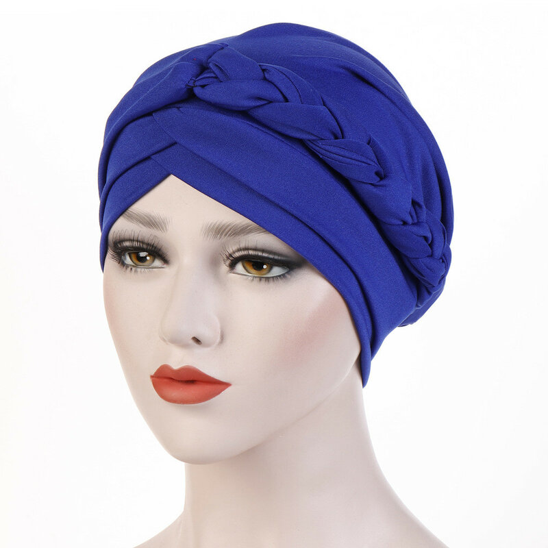 قبعة هندية أحادية اللون للنساء ، وشاح رأس إسلامي ، حجاب إسلامي ، لفافة جديلة من الخرز ، قبعة عمامة مطاطية ، غطاء كيميائي ، لف رأس