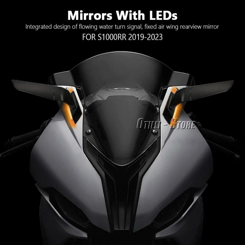 مرآة رؤية خلفية دوارة قابلة للتعديل بإضاءة ليد ، دراجات نارية جناح رياح ، بي مي دبليو S1000 RR S ، RR S1000RR S1000RR-