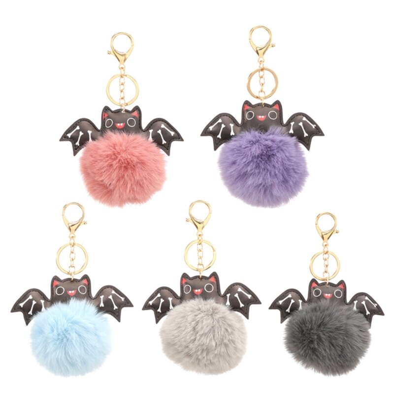 سلسلة مفاتيح على شكل خفاش الهالوين من القطيفة على شكل كرة مفاتيح وحقيبة يد ساحرة للنساء والفتيات
