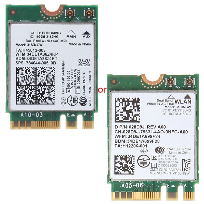 بطاقة Intel Wireless-AC 3160 3160NGW ، نطاق مزدوج ، Bluetooth 4.0 ، NGFF ، Wifi ، DELL