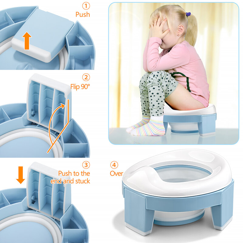 TYRY.HU وعاء الطفل المحمولة سيليكون الطفل قعادة التدريب مقعد 3 في 1 السفر مقعد المرحاض طوي الأزرق الأطفال قعادة مع أكياس