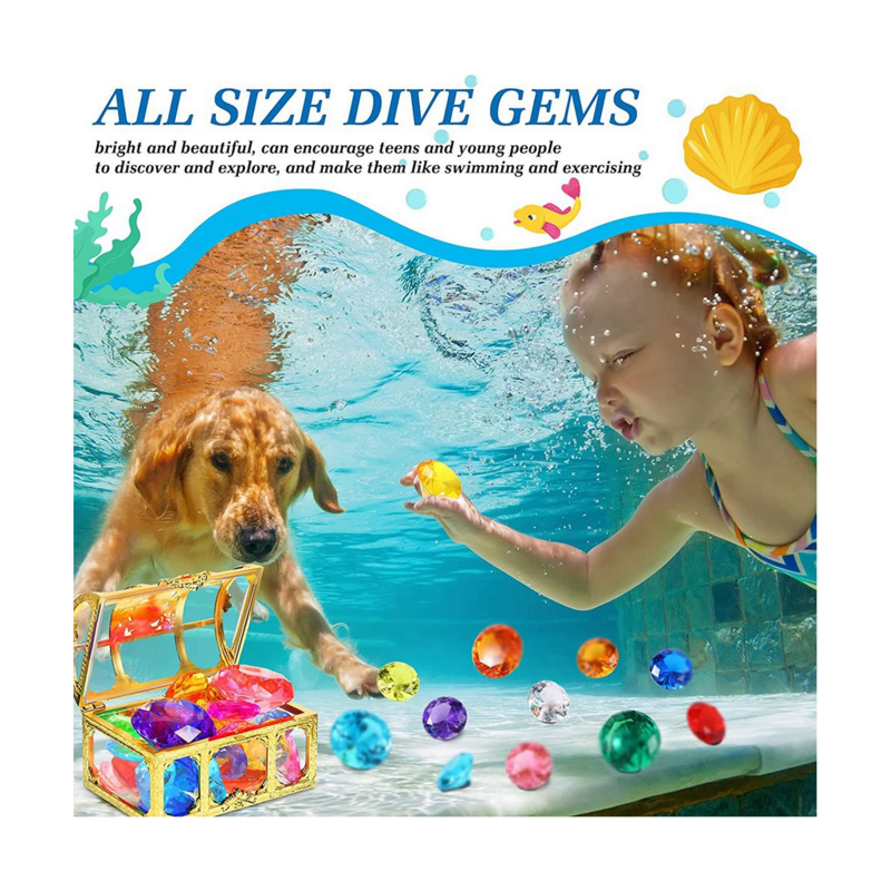 الغوص جوهرة بركة اللعب ، ويشمل مجموعة الماس الملونة ، لعبة الغوص ، الكنز الصدر ، لعبة السباحة تحت الماء ، صندوق القراصنة ، 40 قطعة