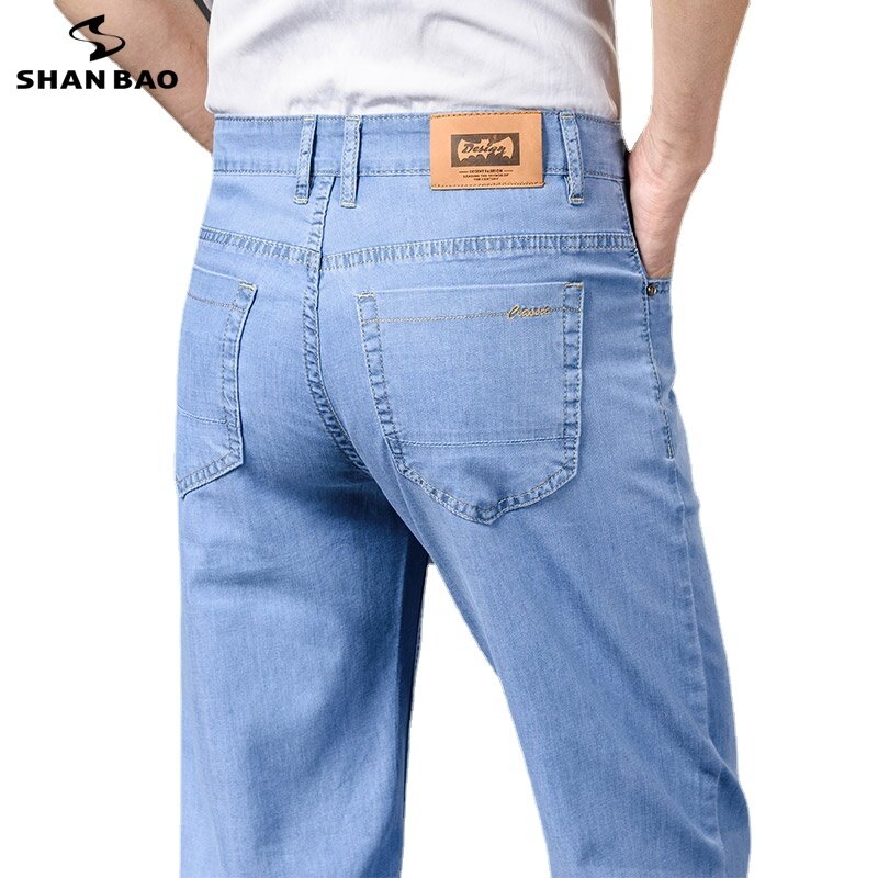 جينز رجالي فضفاض مستقيم ماركة شان باو للصيف وخفيف الوزن عالي الجودة من Lyocell جينز ضيق غير رسمي مناسب للأعمال
