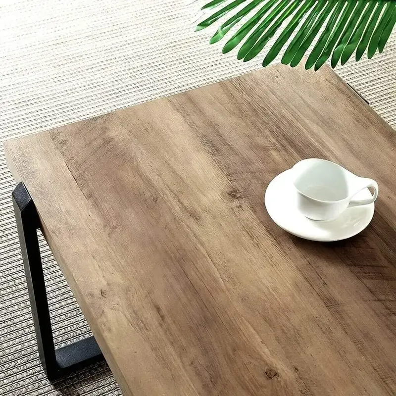 طاولة قهوة ريفية ، طاولة كوكتيل صناعية خشبية ومعدنية لغرفة المعيشة 47 بوصة من البلوط
