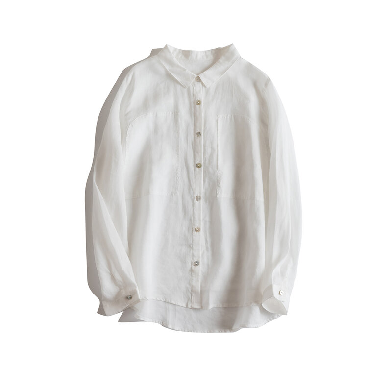قميص نسائي غير رسمي بطية صدر ، بأكمام طويلة ، بلون واحد ، فضفاض مناسب ، للربيع والصيف