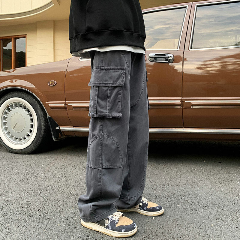 متعددة الاستخدامات سروايل غير رسمية جديدة فيبي شارع العليا واسعة الساق الرجال السراويل Harajuku البضائع السراويل الرجال الخريف الشتاء موضة فضفاض مستقيم