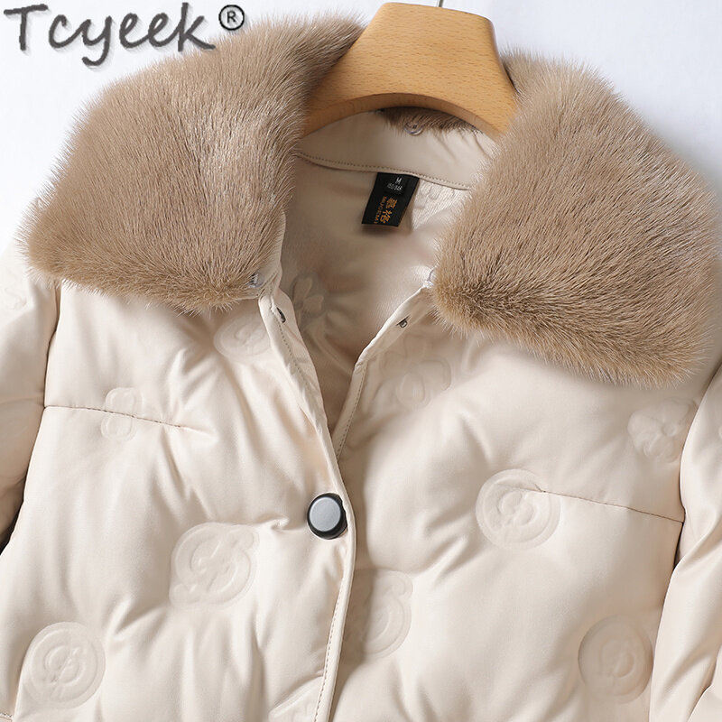 Jacket 2023 Down Winter Sheepskin Women Korean 90% White Duck Down Mink Fur Collar Woman Coat Chaqueta Cuero Mujer Xhl49