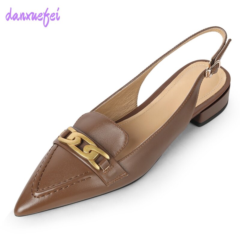 Danxuefei-حذاء من الجلد الطبيعي للنساء ، مسطح مدبب من الأمام ، ناعم ومريح ، مع مشبك معدني ، عالي الجودة ، ناعم ومريح