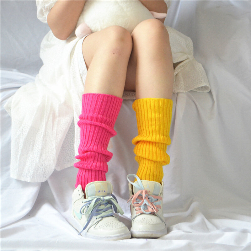 حلوى لون الحلو فتاة تدفئة الساق جديد الكورية محبوك غطاء Foot النساء بلون الخريف الشتاء أنيق مطاطا طويل أنبوب جورب