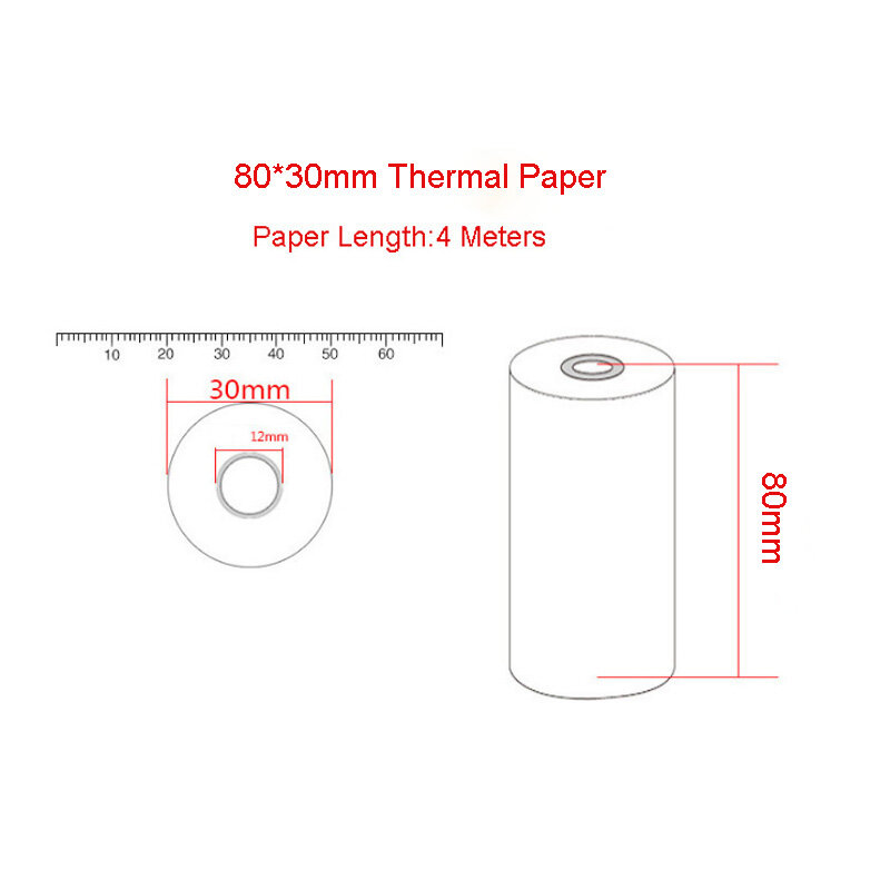 ورق حراري 13.12 قدم (5 لفات)، ورق إيصالات خالٍ من مادة BPA، 80 مم × 30 مم
