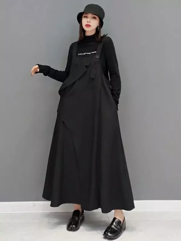 فستان قصير غير متماثل من XITAO فستان بتصميم شخصية بلون واحد وياقة مربعة وحمالات فضفاضة فستان ربيع 2022 جديد GWJ2791