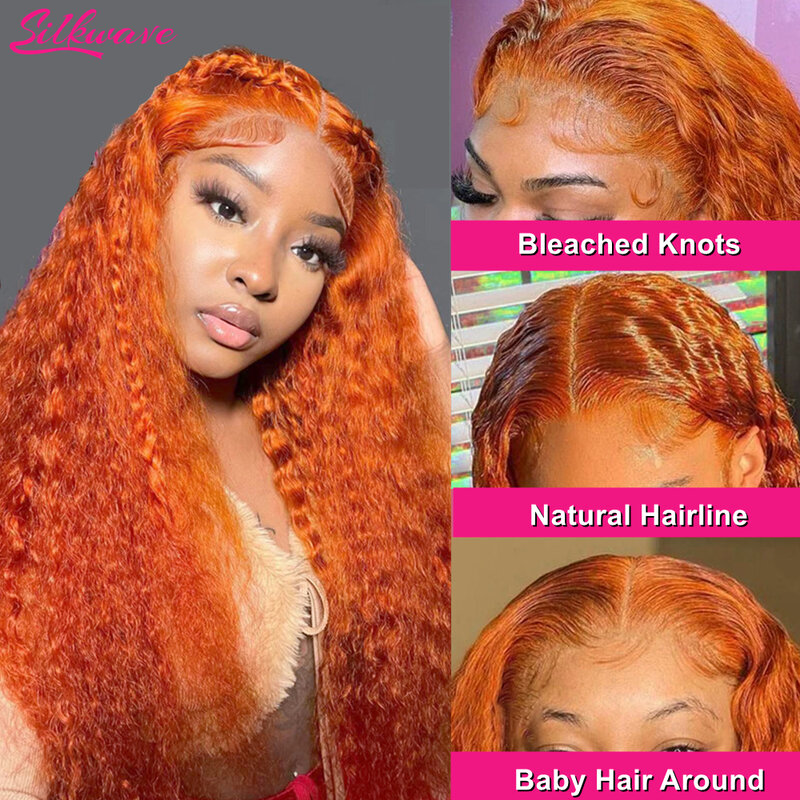 باروكات شعر طبيعي برتقالية من الزنجبيل للنساء ذوات البشرة السمراء ، موجة عميقة ، باروكة أمامية عالية الوضوح 13x6 ، 13x4 ، موجة مجعد ، الدانتيل أمامي ، ملون