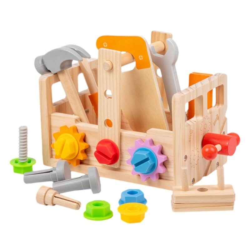 إنشاء صندوق أدوات خشبي لعبة طفل لعبة تعليمية رياض الأطفال المسمار الجوز لعبة دروبشيب