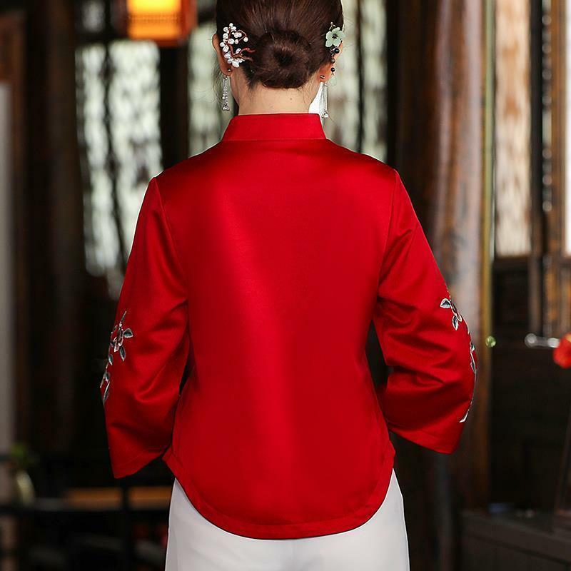 تانغ دعوى cheongsams خمر الملابس العرقية التقليدية الصينية ملابس النساء الصينية التقليدية زي الإناث التطريز العلوي