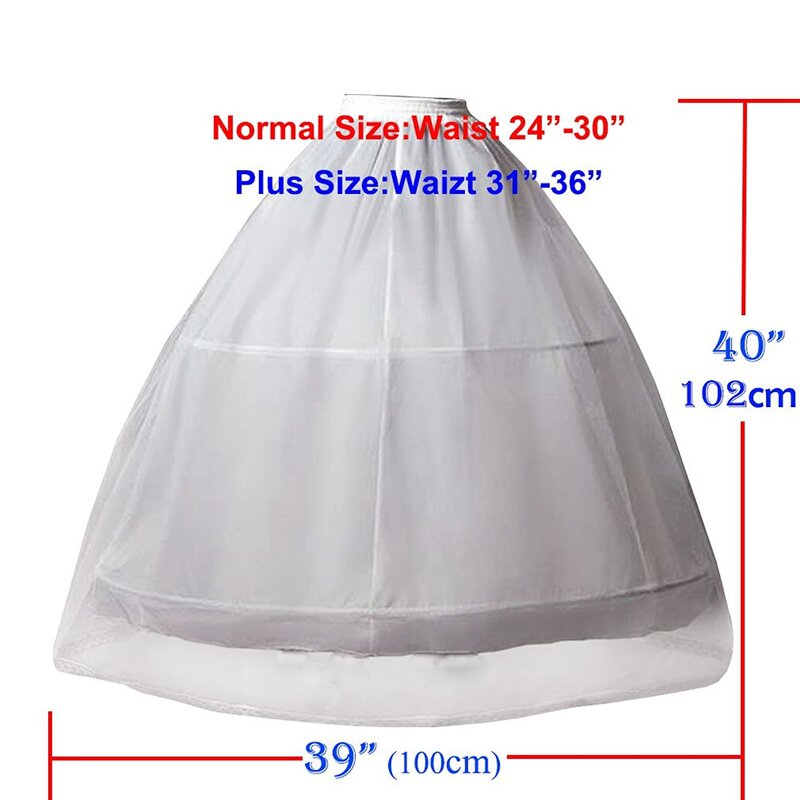 ثوب نسائي زفاف Crinoline للنساء فستان زفاف a-line تنورة كاملة زلة 2 الأطواق طول الأرض عادي و حجم كبير