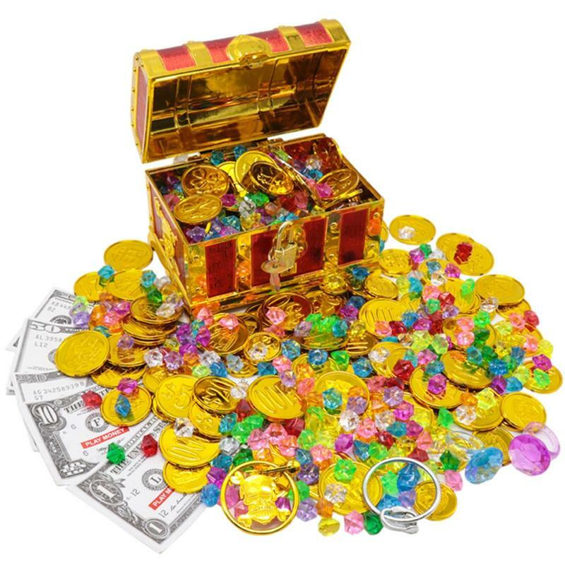 البلاستيك القراصنة صندوق خزانة المجوهرات عملة ذهبية جوهرة التخزين المنظم الصدر صندوق خزانة المجوهرات الصدر هدايا للطفل حفلة عيد ميلاد الديكور لعبة
