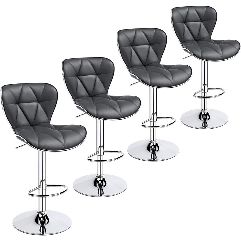 مقاعد بار من الجلد الصناعي قابلة للتعديل ، مقاعد بار ، كرسي دوار مع قشرة ، كراسي حلاقة خلفية ، عصرية ، مجموعة من 4