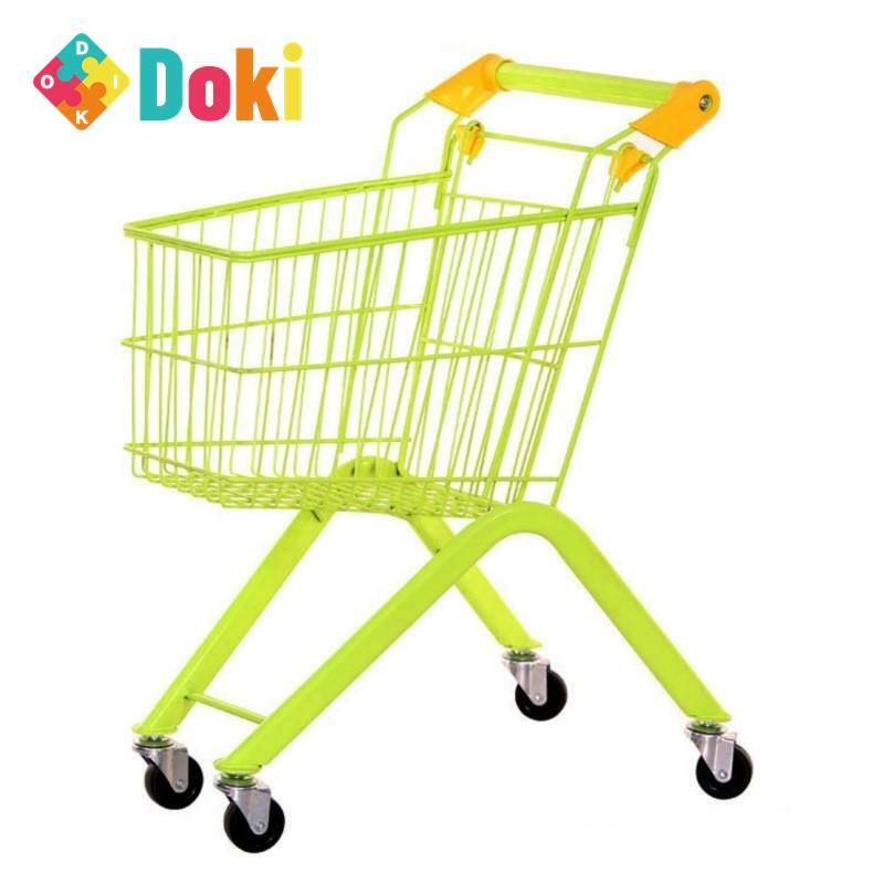 DokiToy عربة تسوق للأطفال عربة أطفال سوبر ماركت صغيرة من الحديد لعب صغيرة منزل صافي أحمر التصوير الدعائم هدية عربة 2023
