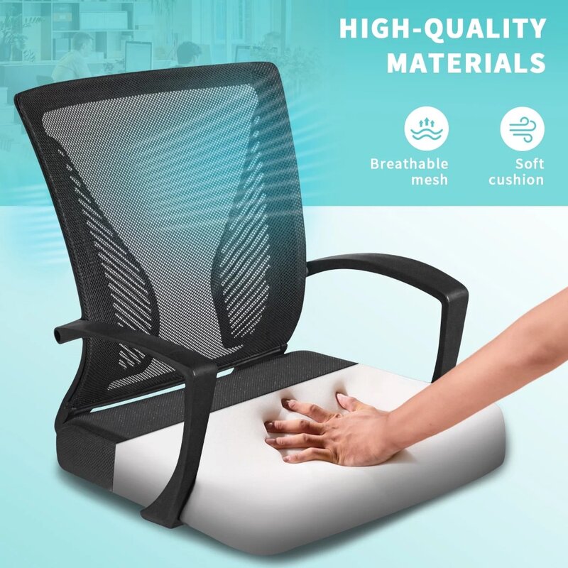 كرسي شبكي مريح قابل للتعديل مع مسند ذراع ، كرسي مكتب ، منتصف الظهر ، دوار ، دعامة أسفل الظهر ، كراسي مكتبية ، ارتفاع