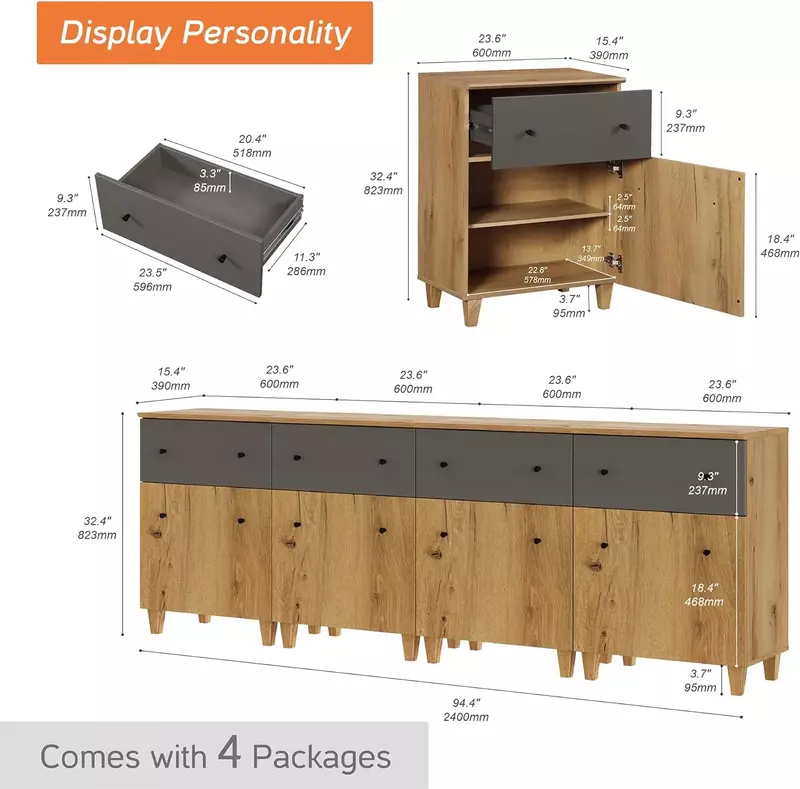 خزانات تخزين خشبية حديثة لغرفة المعيشة ، خزانة جانبية مع أدراج ، رف قابل للتعديل لغرفة الطعام