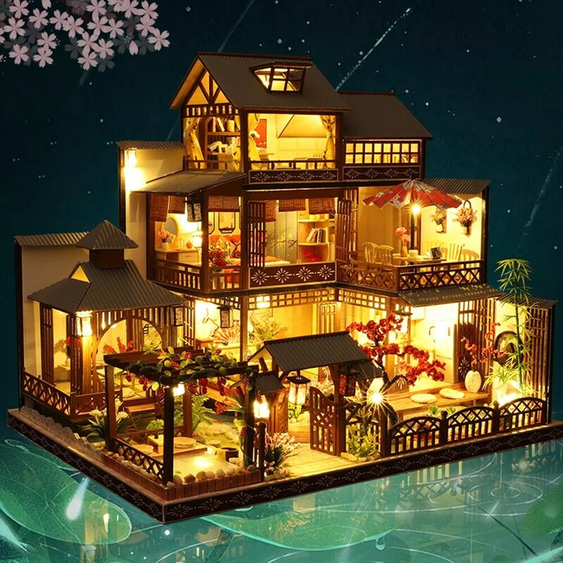 CUTEBEE لتقوم بها بنفسك دمية عدة العمارة النمط الصيني لتقوم بها بنفسك اليابانية أثاث مصغر نموذج ديكور المنزل لعبة هدايا عيد ميلاد